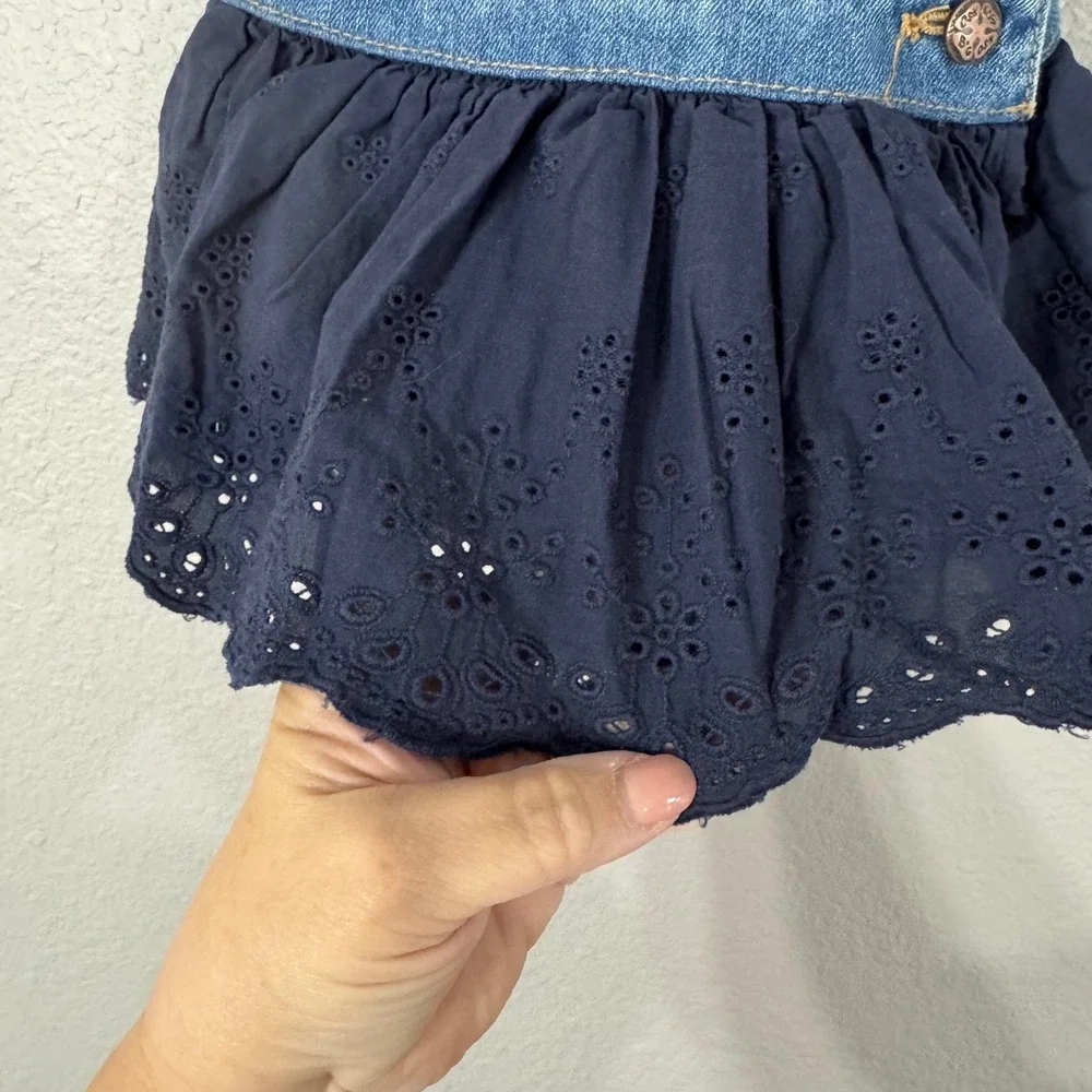 OshKosh B'gosh Girl's Size 3M Blue Denim Eyelet Overall Dress OSH11771-IGP